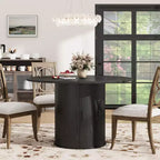 Table de salle à manger ronde de 119 cm pour 4 personnes, table de cuisine moderne avec étagère de rangement à 2 niveaux et porte coulissante en bois, meuble gain de place pour la maison