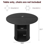 Table de salle à manger ronde de 119 cm pour 4 personnes, table de cuisine moderne avec étagère de rangement à 2 niveaux et porte coulissante en bois, meuble gain de place pour la maison