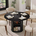 47 Round Dining Table for 4, Modern Circle Kitchen Dinner Table w/ 2-Tier Storage Shelf & Wood Sliding Door, Space-Saving Furniture for Home