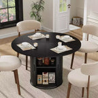 47 Round Dining Table for 4, Modern Circle Kitchen Dinner Table w/ 2-Tier Storage Shelf & Wood Sliding Door, Space-Saving Furniture for Home