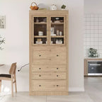 Armoire de cuisine haute avec prises de courant, meuble de rangement autonome avec 3 tiroirs et étagères réglables pour salle à manger