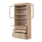 Armoire de cuisine haute avec prises de courant, meuble de rangement autonome avec 3 tiroirs et étagères réglables pour salle à manger