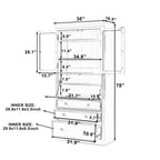 Armoire de cuisine haute avec prises de courant, meuble de rangement autonome avec 3 tiroirs et étagères réglables pour salle à manger