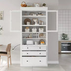 Armoire de cuisine haute avec prises de courant, meuble de rangement autonome avec 3 tiroirs et étagères réglables pour salle à manger