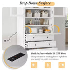 Armoire de cuisine haute avec prises de courant, meuble de rangement autonome avec 3 tiroirs et étagères réglables pour salle à manger