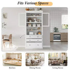 Armoire de cuisine haute avec prises de courant, meuble de rangement autonome avec 3 tiroirs et étagères réglables pour salle à manger
