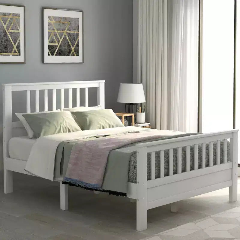 FAMYYT Lit plateforme en bois pleine grandeur avec tête et pied de lit, assemblage facile, blanc