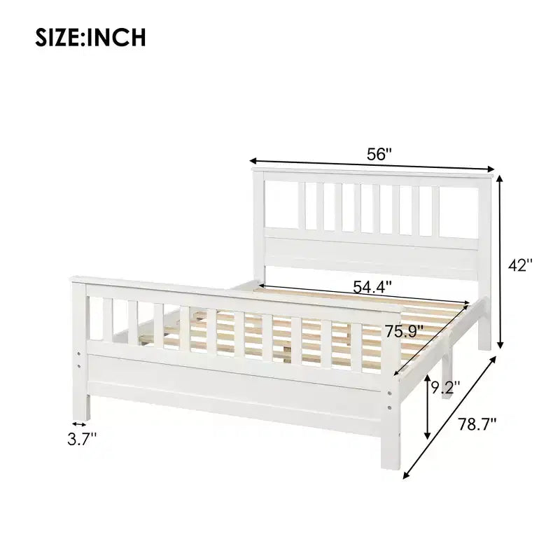 FAMYYT Lit plateforme en bois pleine grandeur avec tête et pied de lit, assemblage facile, blanc