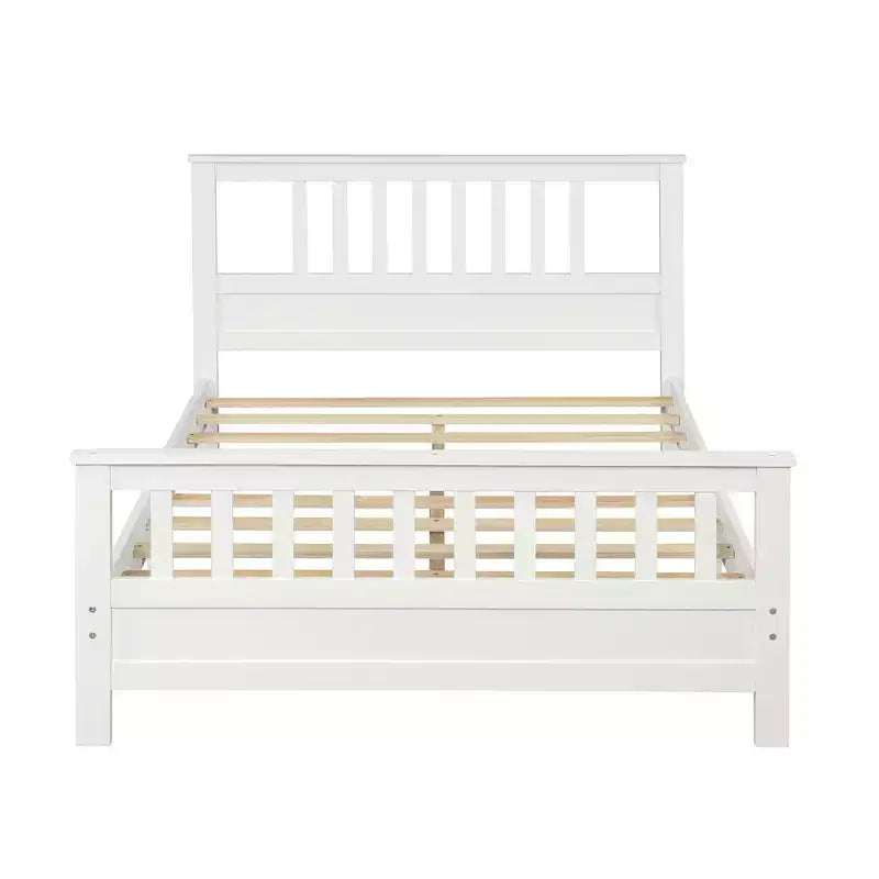 FAMYYT Lit plateforme en bois pleine grandeur avec tête et pied de lit, assemblage facile, blanc