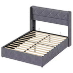 JIONJOY Grey Upholstered Storage Bed Frame, 800 lbs Heavy Duty, 11 Underbed Storage, Noise-Free, Solid Wood, No Box Spring Needed, Easy Assembly-Full