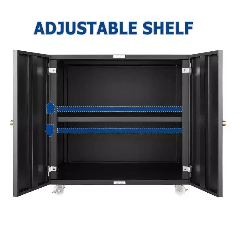 Support d'imprimante robuste sur roulettes, table sous bureau avec portes doubles et armoire de rangement à étagère réglable pour la maison et le bureau
