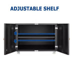 Support d'imprimante robuste sur roulettes, table sous bureau avec portes doubles et armoire de rangement à étagère réglable pour la maison et le bureau