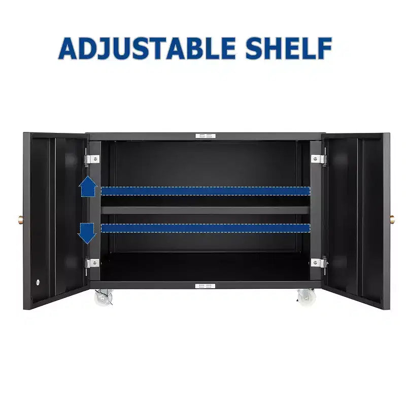 Support d'imprimante robuste sur roulettes, table sous bureau avec portes doubles et armoire de rangement à étagère réglable pour la maison et le bureau