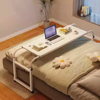 Table de lit, bureau d'ordinateur portable de lit réglable en hauteur et en longueur sur roulettes, bord incurvé adapté aux lits simples aux grands lits, pour le salon, la chambre et la convalescence