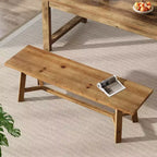 Banc Lantine 55 en bois massif, banc long de style rustique pour entrée, salle à manger, salon, bois massif, marron rustique