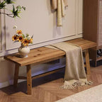Banc Lantine 55 en bois massif, banc long de style rustique pour entrée, salle à manger, salon, bois massif, marron rustique