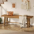 Banc Lantine 55 en bois massif, banc long de style rustique pour entrée, salle à manger, salon, bois massif, marron rustique