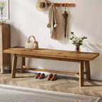 Banc Lantine 55 en bois massif, banc long de style rustique pour entrée, salle à manger, salon, bois massif, marron rustique