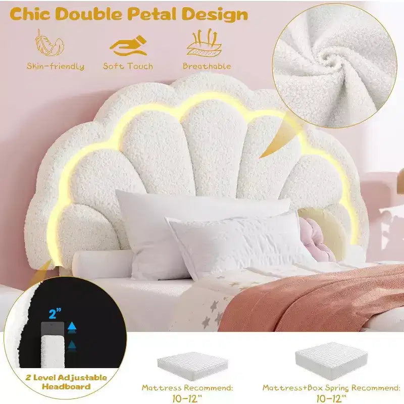Cadre de lit LED capitonné GuatoWave avec tête de lit chic réglable et tiroir de rangement