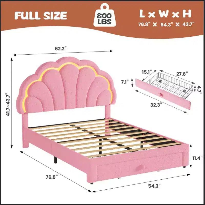 Cadre de lit LED capitonné GuatoWave avec tête de lit chic réglable et tiroir de rangement