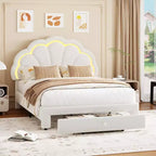 GuatoWave Upholstered LED Bed Frame with Adjustable Chic Headboard and Storage Drawer