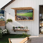 Meuble TV extérieur avec support réglable 4D et porte relevable, accès facile et angle de vue parfait pour le patio et le jardin