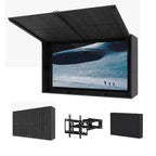 Meuble TV extérieur avec support réglable 4D et porte relevable, accès facile et angle de vue parfait pour le patio et le jardin