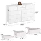 Commode en tissu à 10 tiroirs pour chambre à coucher, commode moderne de 114 cm de large avec cadre en acier et plateau en bois, grand organisateur de rangement avec bacs en tissu