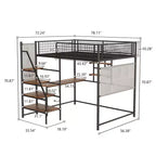 Lit mezzanine Luxystar en métal avec bureau intégré, étagères de rangement et éclairage pour chambre et dortoir,