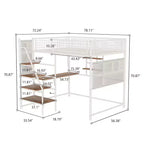 Lit mezzanine Luxystar en métal avec bureau intégré, étagères de rangement et éclairage pour chambre et dortoir,