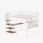 Lit mezzanine Luxystar en métal avec bureau intégré, étagères de rangement et éclairage pour chambre et dortoir,