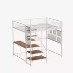 Lit mezzanine Luxystar en métal avec bureau intégré, étagères de rangement et éclairage pour chambre et dortoir,