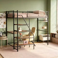 Luxystar Metal Loft Bed with built-in Desk, Storage shelves and lighting for bedroom and dorm,