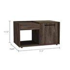 Table basse Dext, finition noyer foncé, meuble à une porte, une étagère ouverte, plateau supérieur, table de salon durable