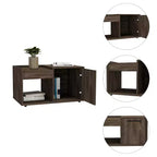 Table basse Dext, finition noyer foncé, meuble à une porte, une étagère ouverte, plateau supérieur, table de salon durable