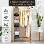 Organisateur de chaussures suspendu, 8 étagères de rangement avec 2 crochets, installation sans outils, étagère peu encombrante pour chaussures, sacs à main, écharpes