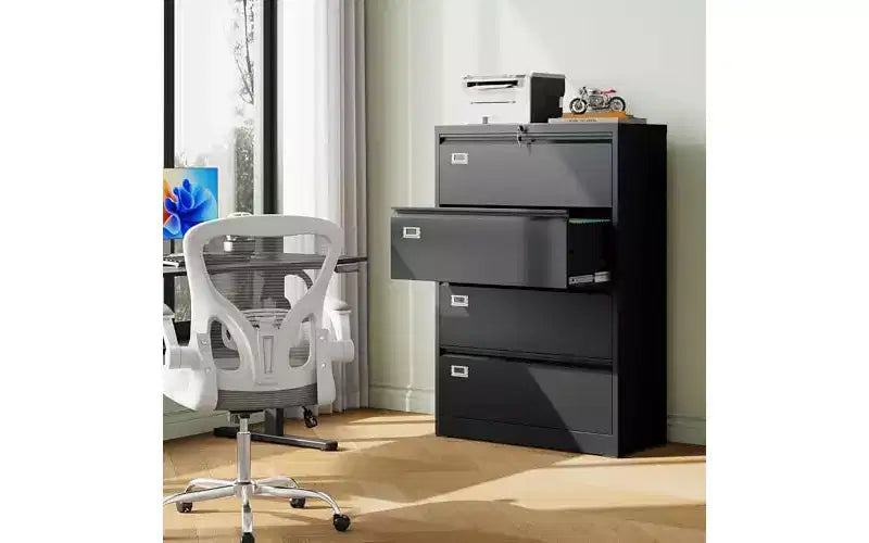 DEXYLLO Classeur latéral 4 tiroirs avec serrure, armoires de classement métalliques pour bureau à domicile
