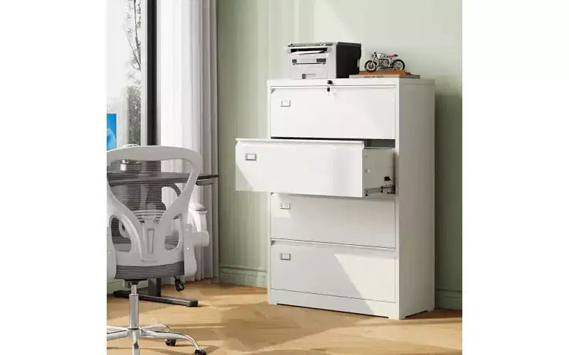 DEXYLLO Classeur latéral 4 tiroirs avec serrure, armoires de classement métalliques pour bureau à domicile