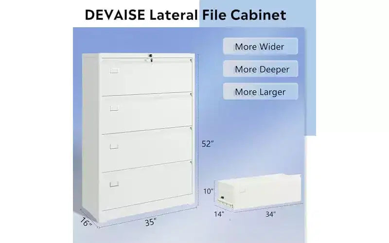 DEXYLLO Classeur latéral 4 tiroirs avec serrure, armoires de classement métalliques pour bureau à domicile