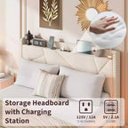 Cadre de lit plateforme flottant GustoWave rembourré avec lumières LED et station de recharge