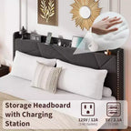 Cadre de lit plateforme flottant GustoWave rembourré avec lumières LED et station de recharge