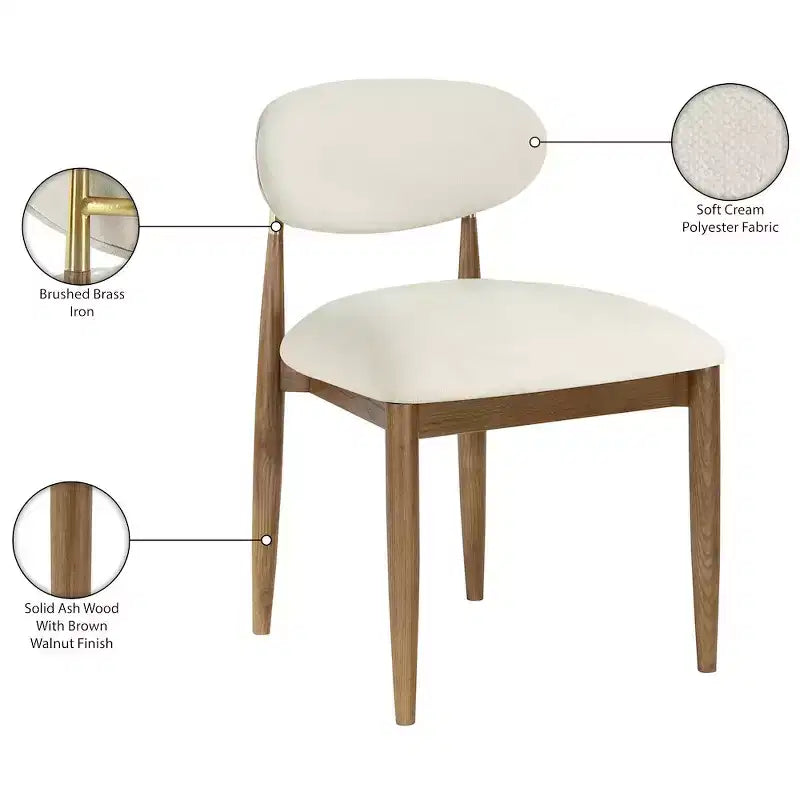 Meridian Furniture Riccio, Chaise de salle à manger latérale rembourrée en tissu performant crème, lot de 2
