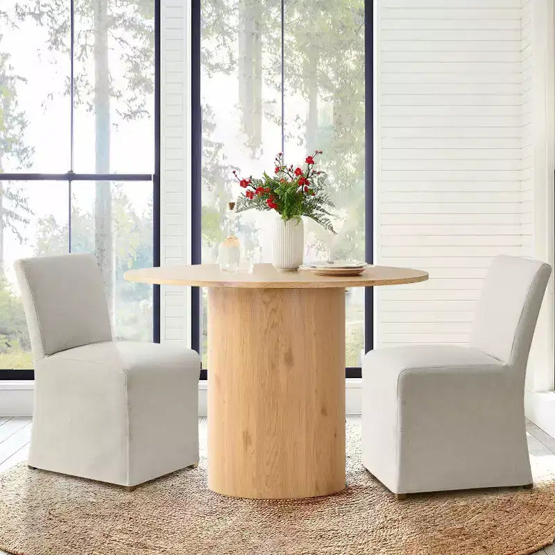 Lot de 4 chaises de salle à manger déhoussables beiges, chaises Parsons modernes de style campagnard en lin texturé avec jupe – Panipeachy