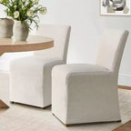 Lot de 4 chaises de salle à manger déhoussables beiges, chaises Parsons modernes de style campagnard en lin texturé avec jupe – Panipeachy