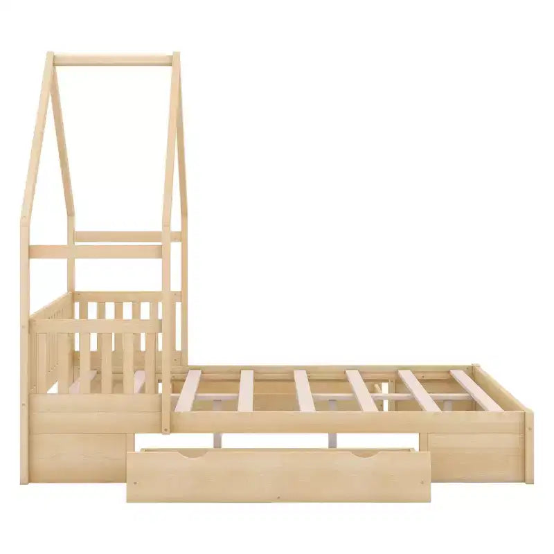 Lit en bois queen size FAMYYT?Avec garde-corps, 2 tiroirs, assemblage facile