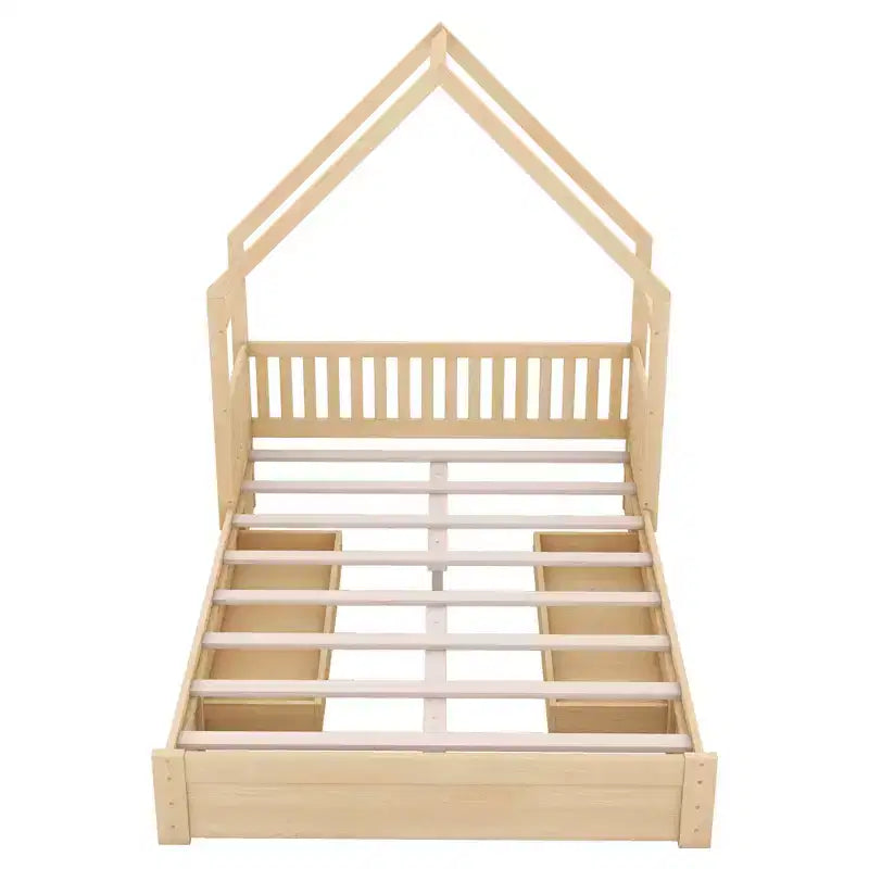 Lit en bois queen size FAMYYT?Avec garde-corps, 2 tiroirs, assemblage facile