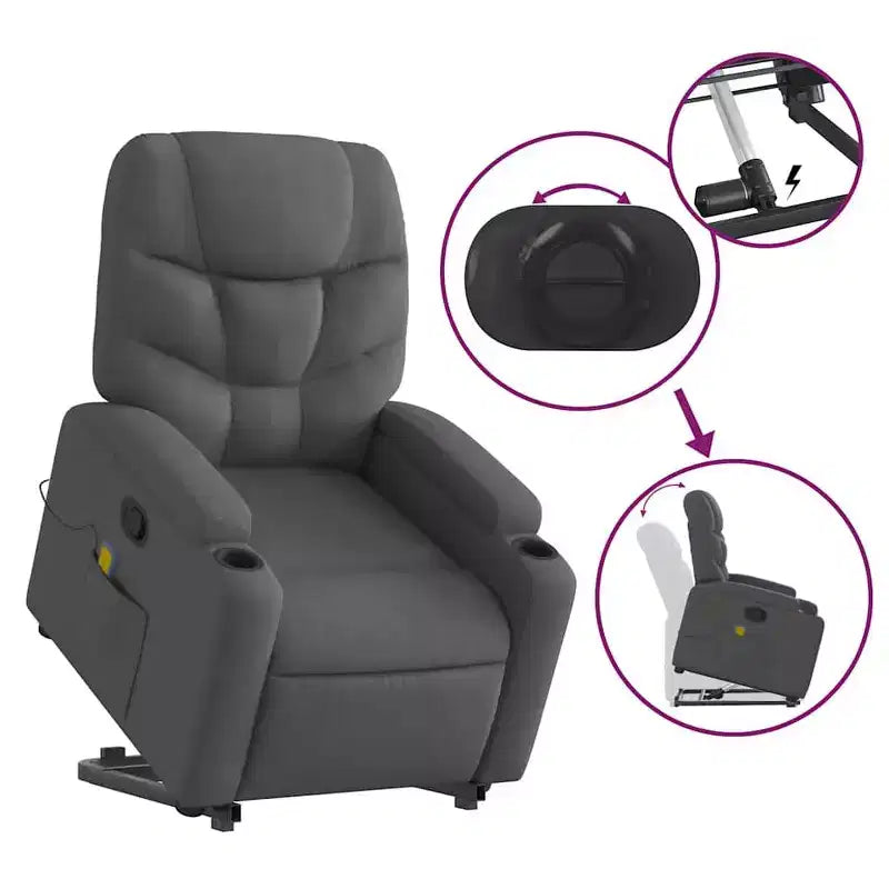 vidaXL Fauteuil inclinable de massage avec fonction releveur Gris clair