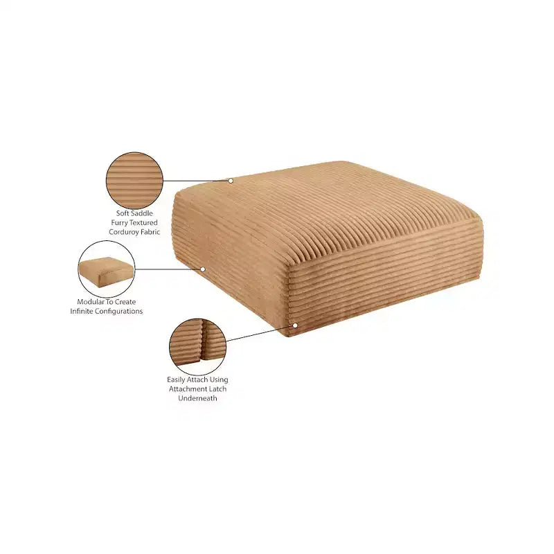 Meridian Furniture Pouf en tissu performant Shaggy Corduroy