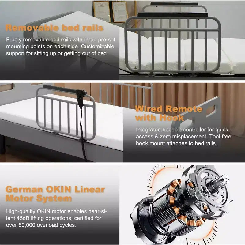 Lit d'hôpital réglable GDFStudio Aubin avec matelas en mousse à mémoire de forme