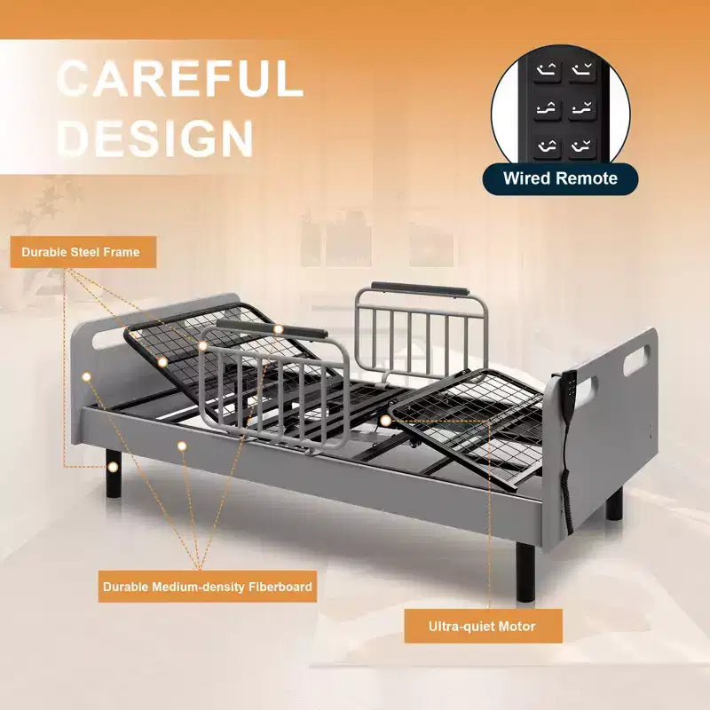 Lit d'hôpital réglable GDFStudio Aubin avec matelas en mousse à mémoire de forme
